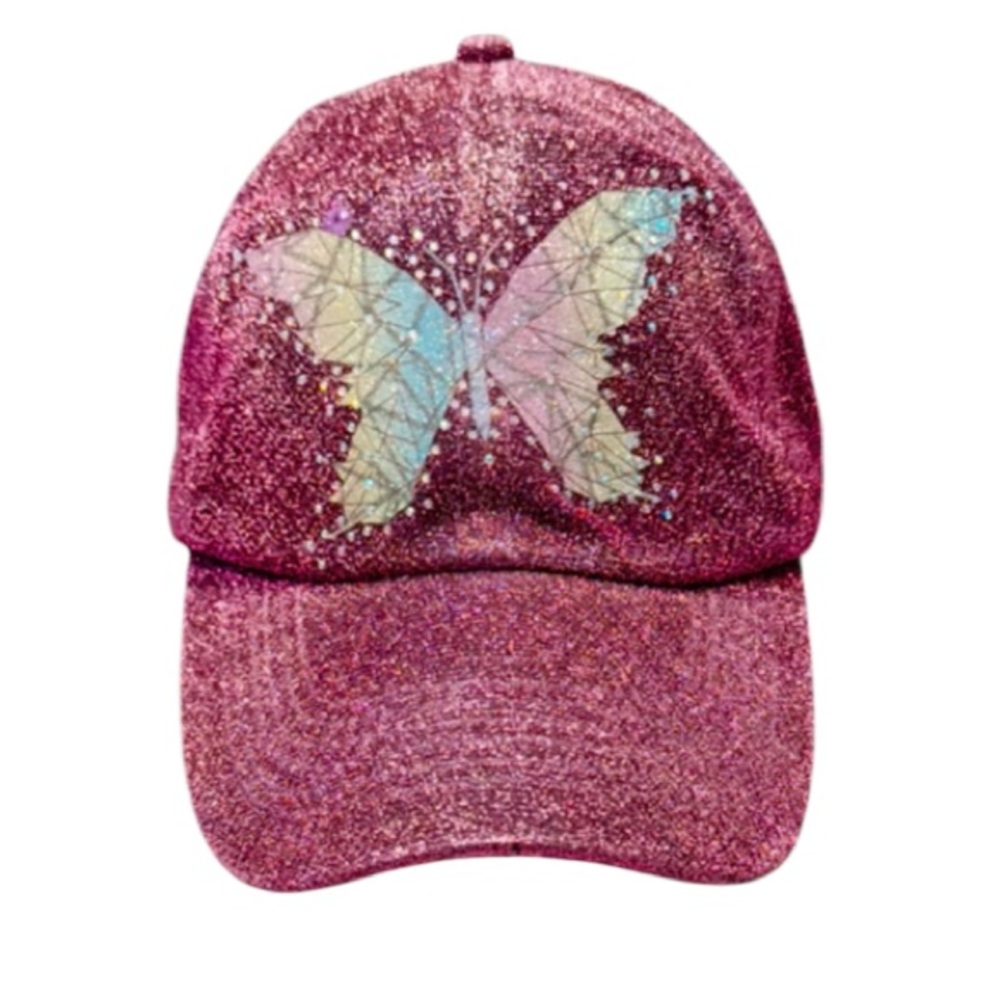 Alabama Girl pink glitter sparkle butterfly adjustable baseball cap one size
